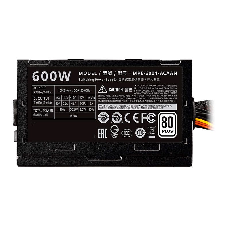 Fonte Cooler Master Hyper White 600, 600W, 80 Plus, Preto, MPE-6001-ACAAN-HBR