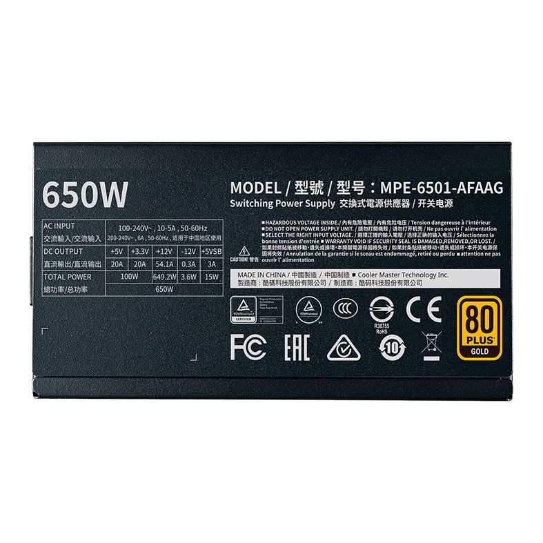 Fonte Cooler Master MWE 650 Gold V2, 650W, Full Modular, 80 Plus Gold, Preto, MPE-6501-AFAAG-WO