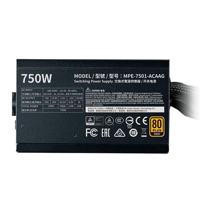 Fonte Cooler Master MWE 750W V2 Gold 80Plus, MPE-7501-ACAAG-WO