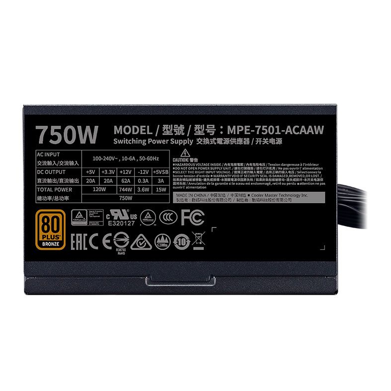 Fonte Cooler Master MWE 750 Bronze V2, 750W, 80 Plus Bronze, Preta, MPE-7501-ACAAW-BBR