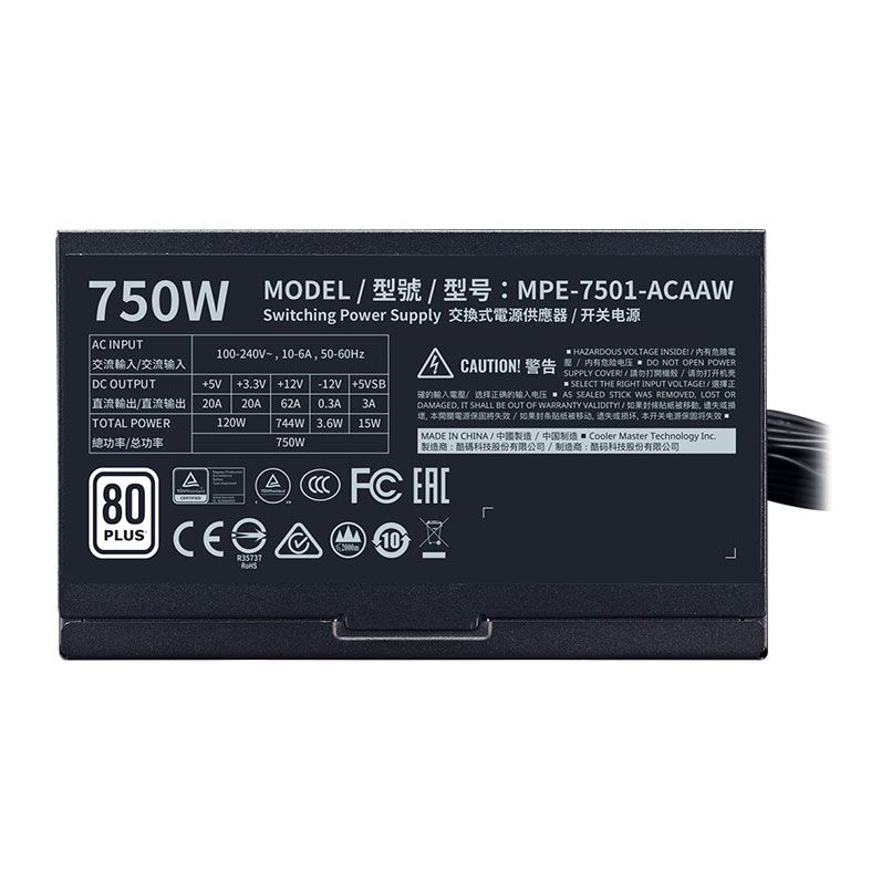 Fonte Cooler Master MWE 750 V2, 750W, 80 Plus White, Preto, MPE-7501-ACAAW-WO