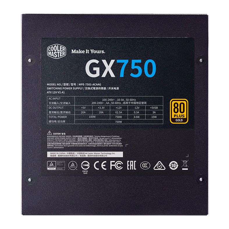 Fonte Cooler Master GX750 Gold, 750W, Full Modular, 80 Plus Gold, Preto, MPE-7501-AFAAG-W1