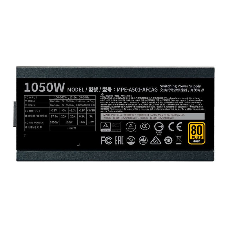 Fonte Cooler Master MWE Gold V2 1050, 1050W, PCI-e 5.0, Full Modular, 80 Plus Gold, preta, MPE-A501-AFCAG-3WO