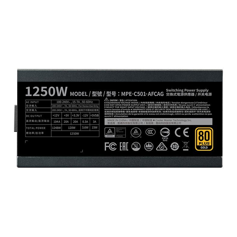 Fonte Cooler Master MWE 1250 V2 Full-Modular 80 Plus Gold, MPE-C501-AFCAG-WO