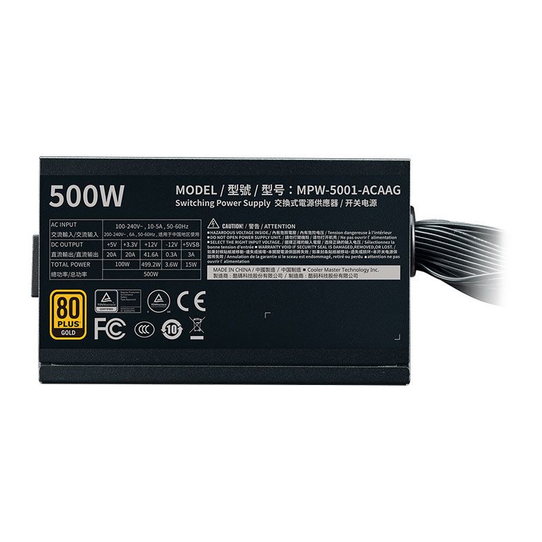 Fonte Cooler Master G500 Gold, 500W, 80 Plus Gold, Preto, MPW-5001-ACAAG-WO