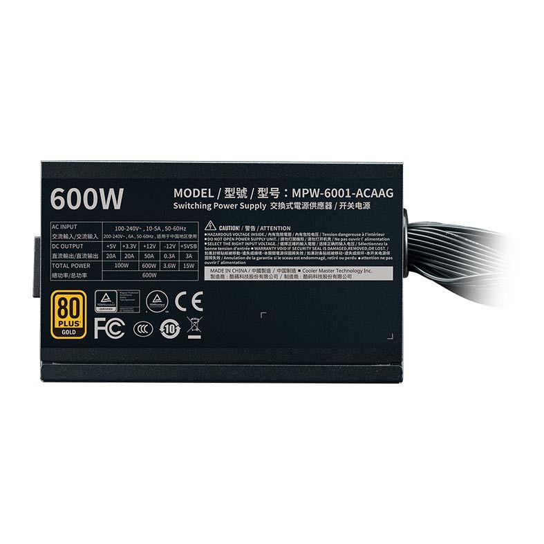 Fonte Cooler Master G600 Gold, 600W, 80 Plus Gold, Preto, MPW-6001-ACAAG-WO