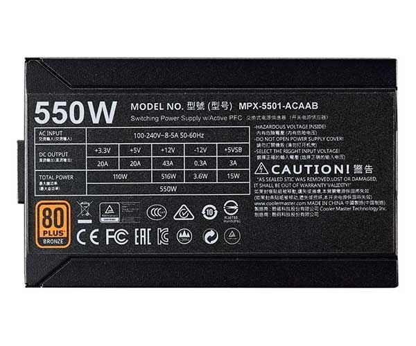 Fonte Cooler Master MWE 550 80 Plus Bronze, MPX-5501-ACAAB-WO