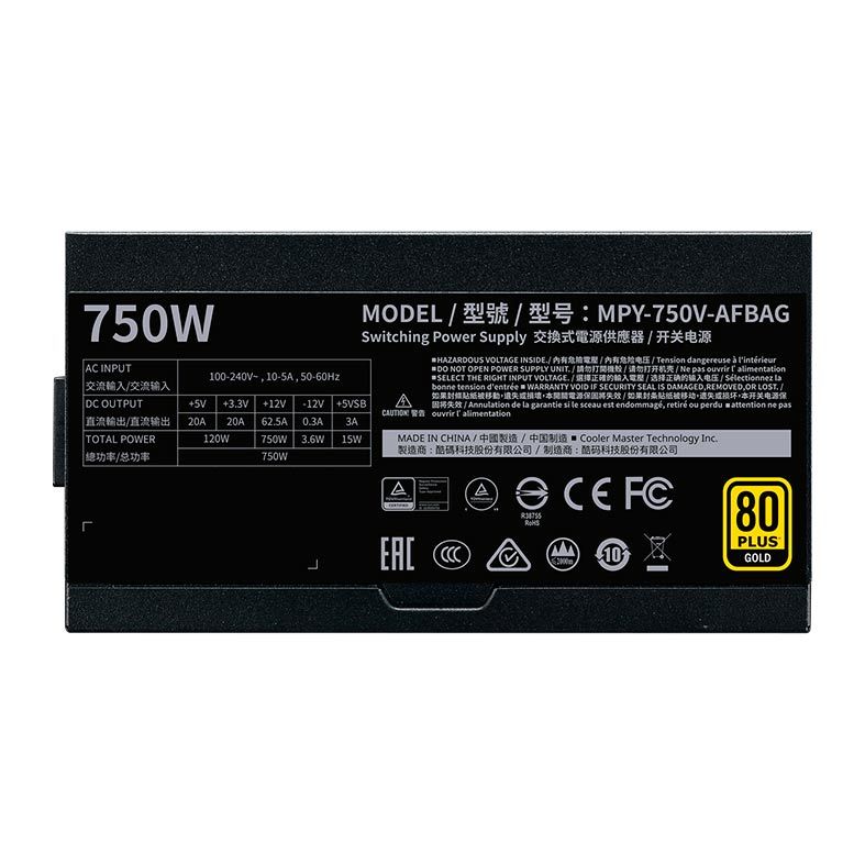 Fonte Cooler Master V750 Gold V2 Full-Modular 80 Plus Gold, MPY-750V-AFBAG-WO