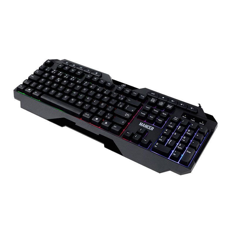 Combo Gamer Mancer ORC 4x1, Teclado ABNT2, Mouse 3600DPI, Mousepad Pequeno, Headset Drivers 50mm, Rainbow, MRC-ORC-RBW01
