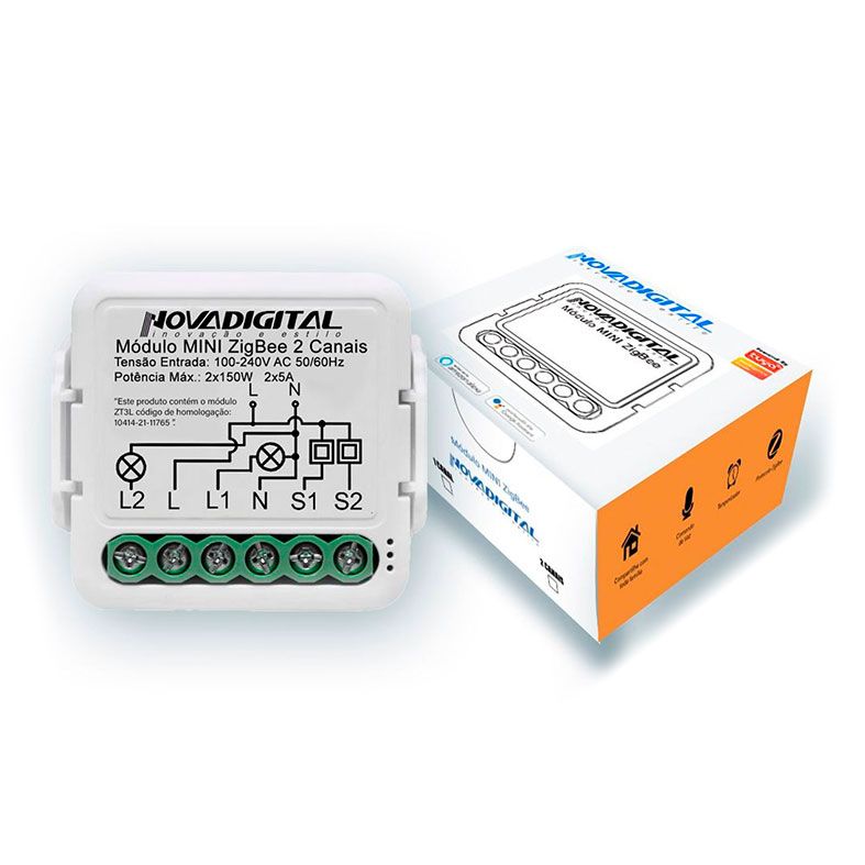 Mini Modulo Nova Digital ZigBee, 2 Canais, Branco, MS-106ZB