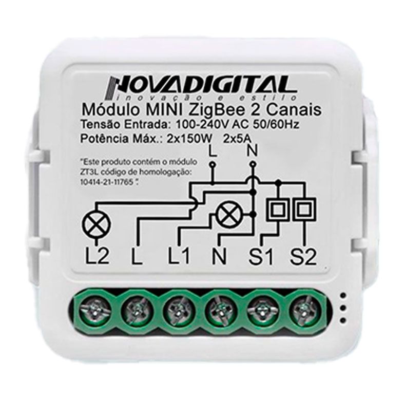 Mini Modulo Nova Digital ZigBee, 2 Canais, Branco, MS-106ZB