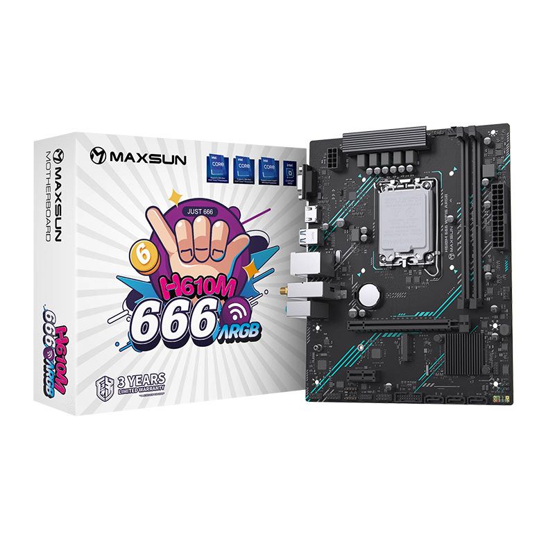 Placa Mae Maxsun MS-H610M 666 WiFi6 ARGB, DDR4, LGA1700, M-ATX, Chipset Intel H610, MS-H610M-666-WF6-ARGB