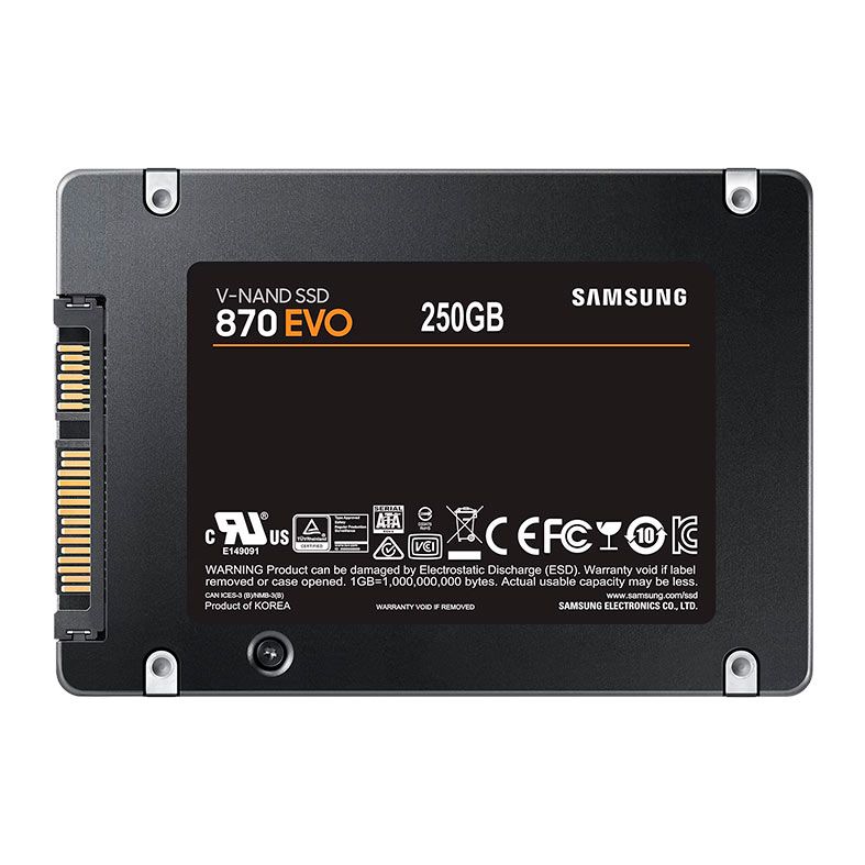 SSD Samsung 870 EVO, 250GB, 2.5, Sata III 6GB/s Leitura 560 MB/s, Gravacao 530 MB/s, MZ-77E250BW