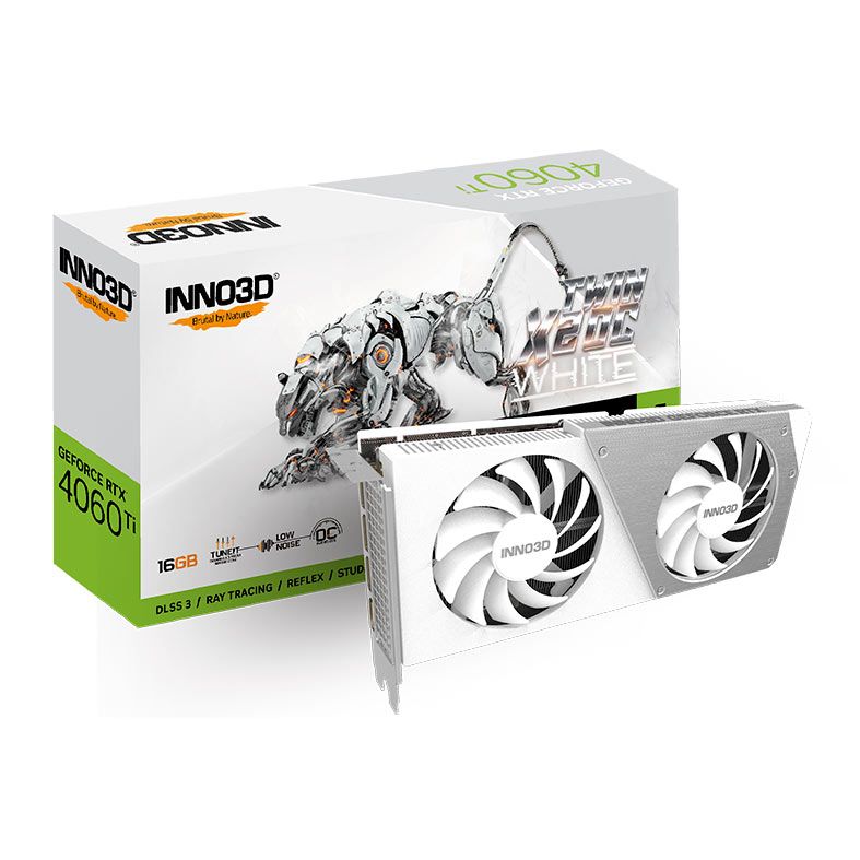 Placa de Video INNO3D GeForce RTX 4060 Ti Twin X2 OC White, 16GB, GDDR6, 128-bit, N406T2-16D6X-178055W