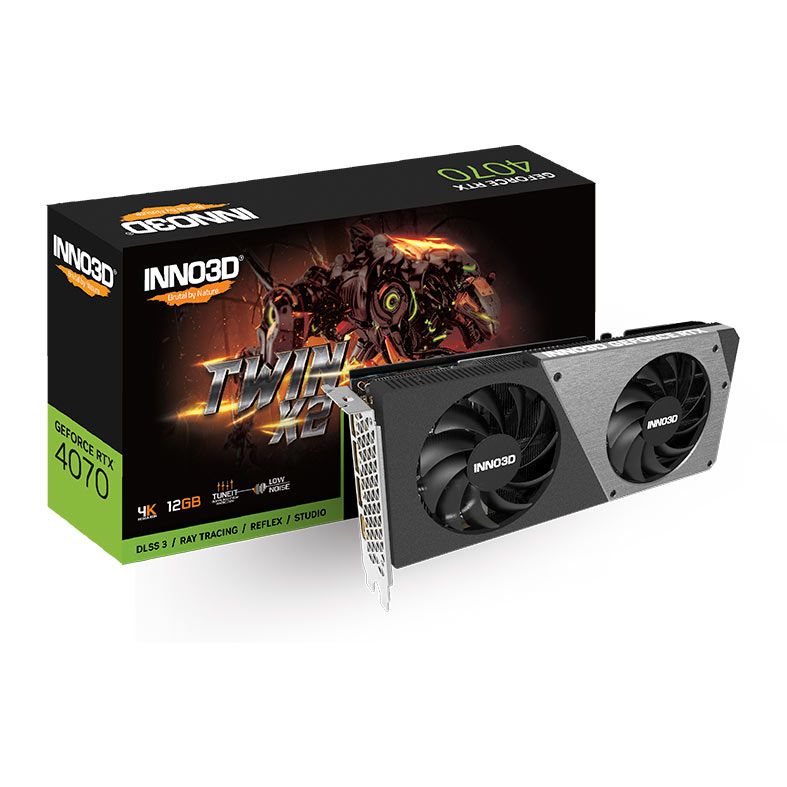 Placa de Video INNO3D GeForce RTX 4070 Twin X2, 12GB, GDDR6X, 192-bit, N40702-126X-185252N