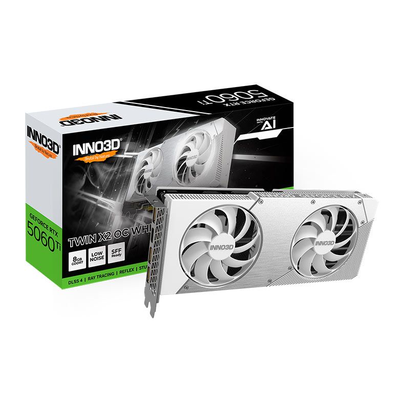 Placa de Video INNO3D GeForce RTX 5060 Ti Twin X2 OC White, 8GB, GDDR7, 128-bit, N506T2-08D7X-193075W - PRE VENDA