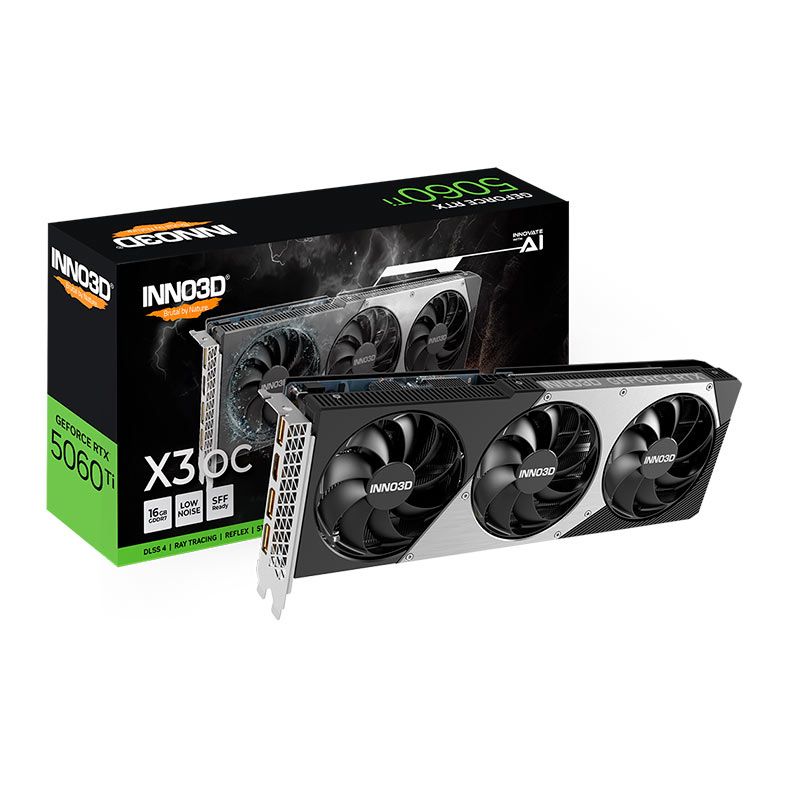 Placa de Video INNO3D GeForce RTX 5060 Ti X3 OC, 16GB, GDDR7, 128-bit, N506T3-16D7X-191073L - PRE VENDA