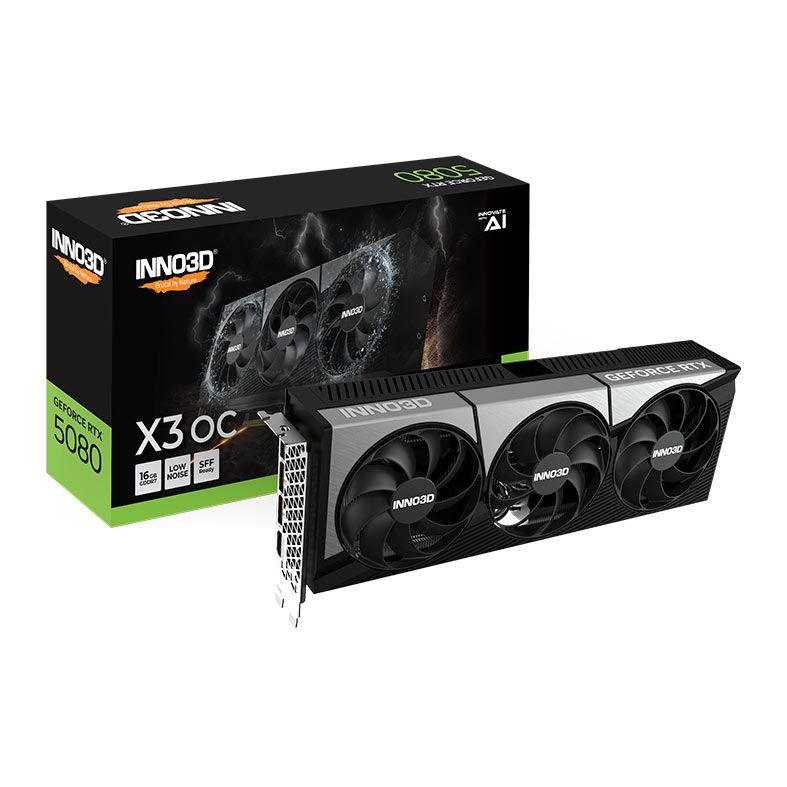 Placa de Video INNO3D GeForce RTX 5080 X3 OC, 16GB, GDDR7, 256-bit, N50803-16D7X-17603930 - PRE VENDA