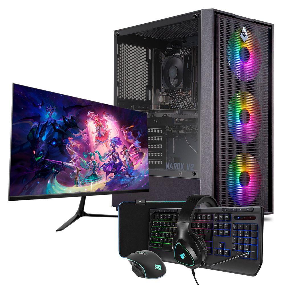 PC Gamer Completo Mancer Valquíria III, Intel i5-10400F, Radeon RX 580 8GB, 16GB DDR4, SSD M.2 480GB + Monitor + Kit Periféricos