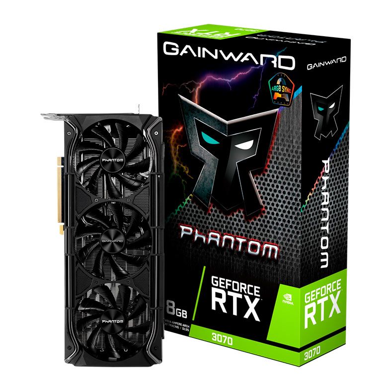 Placa de Video Gainward GeForce RTX 3070 Phantom+, LHR, 8GB, GDDR6, 256-bit, NE63070019P2-1040M