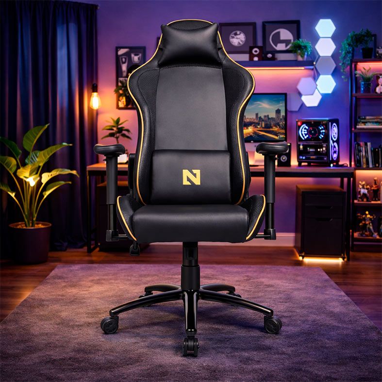 Cadeira Gamer Netenho Miramar V2, Espuma Moldada, Preto e Dourado, NT-MRM-V2