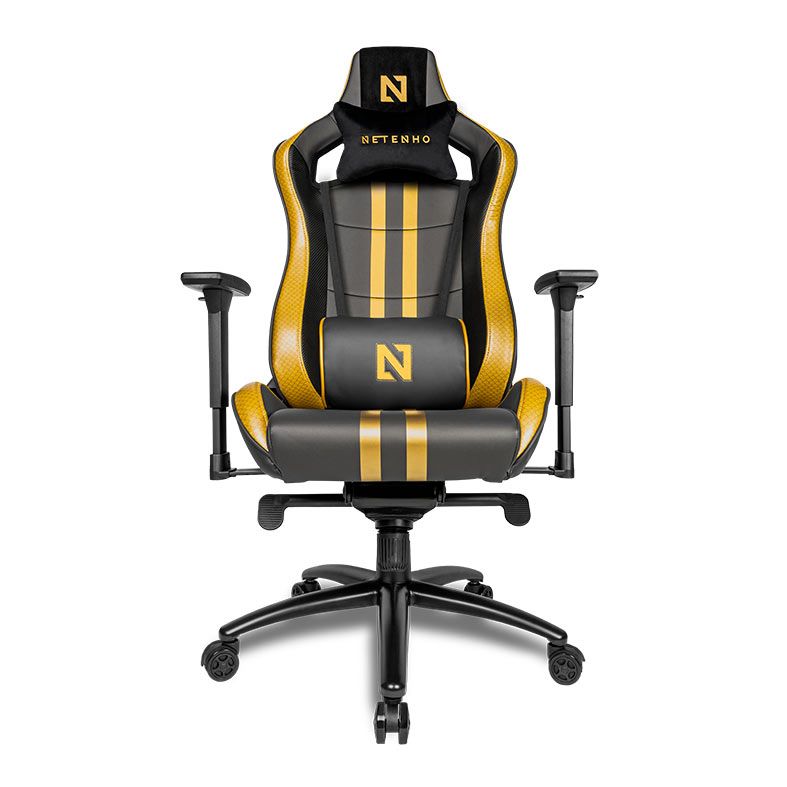 Cadeira Gamer Netenho Rozhok V2, Espuma Moldada, Braco 3D, Preto e Dourado, NT-RZK-V2