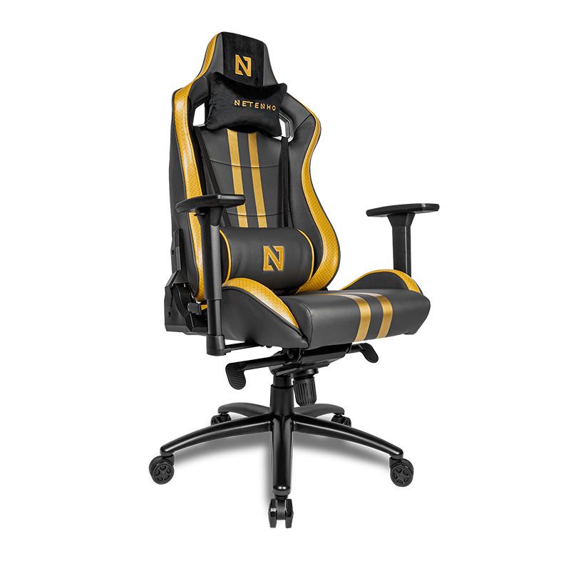 Cadeira Gamer Netenho Rozhok V2, Espuma Moldada, Braco 3D, Preto e Dourado, NT-RZK-V2