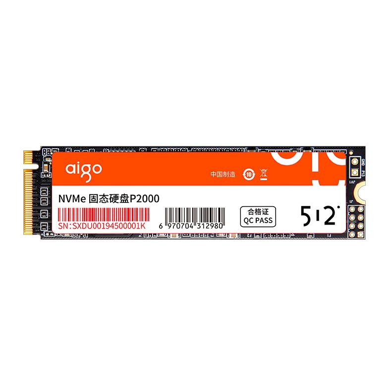 SSD Aigo P2000, 512GB, M.2 2280, PCIe NVMe, Leitura 2000 MB/s, Gravacao 1600 MB/s, P2000-512G