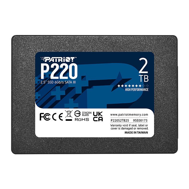 SSD Patriot P220, 2TB, 2.5, Sata III 6GB/s, Leitura 550MB/s, Gravacao 490MB/s, P220S2TB25