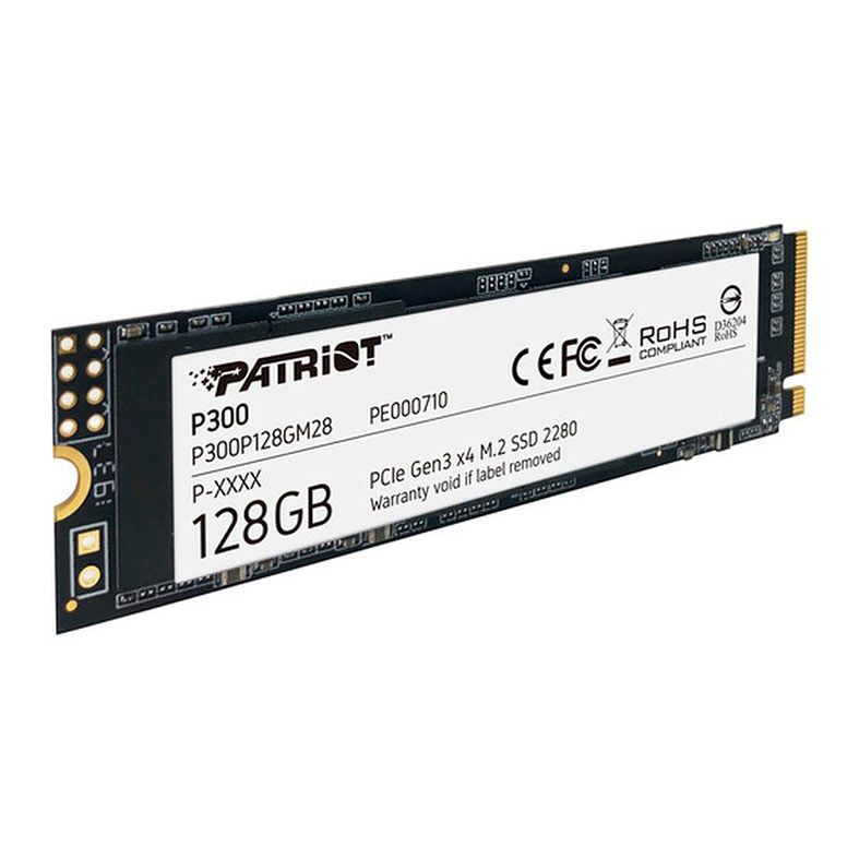 SSD Patriot P300, 128GB, M.2 2280, NVMe PCIe, Leitura 1600MB/s, Gravacao 600MB/s, P300P128GM28