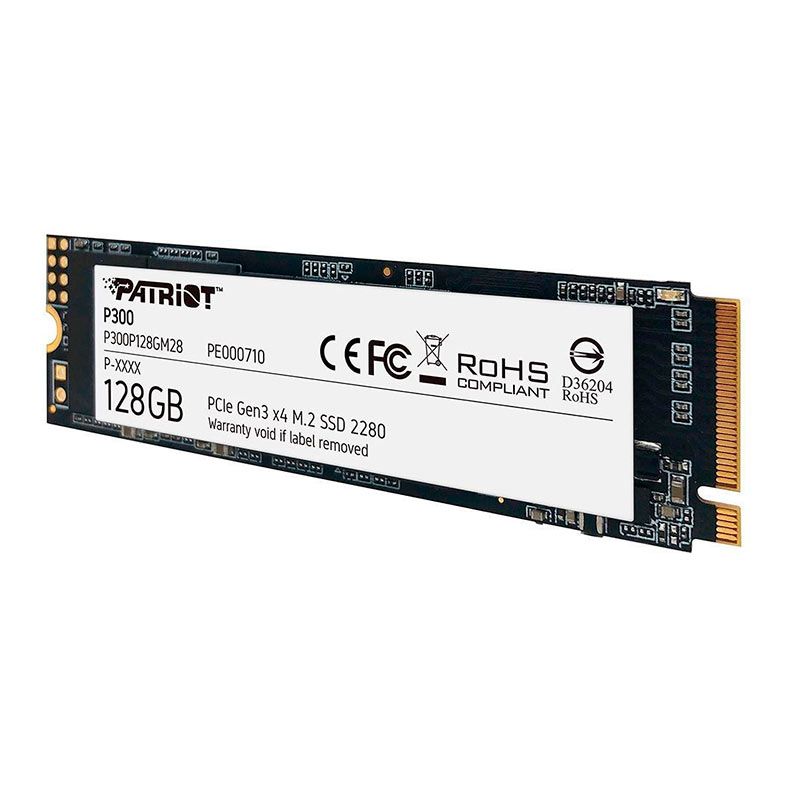 SSD Patriot P300, 128GB, M.2 2280, NVMe PCIe, Leitura 1600MB/s, Gravacao 600MB/s, P300P128GM28