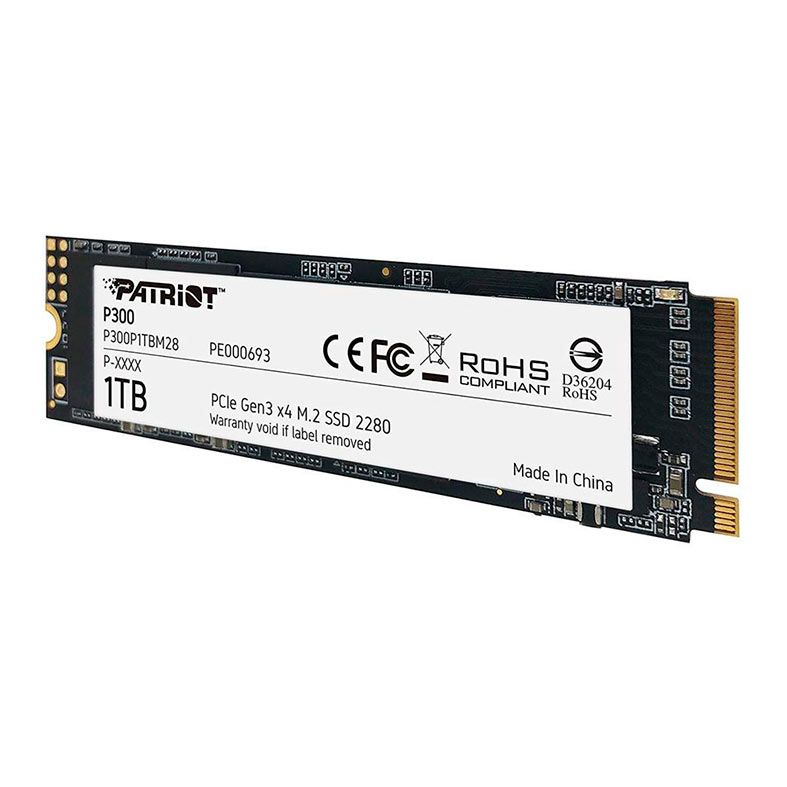 SSD Patriot P300, 1TB, M.2 2280, NVMe PCIe, Leitura 2100MB/s, Gravacao 1650MB/s, P300P1TBM28