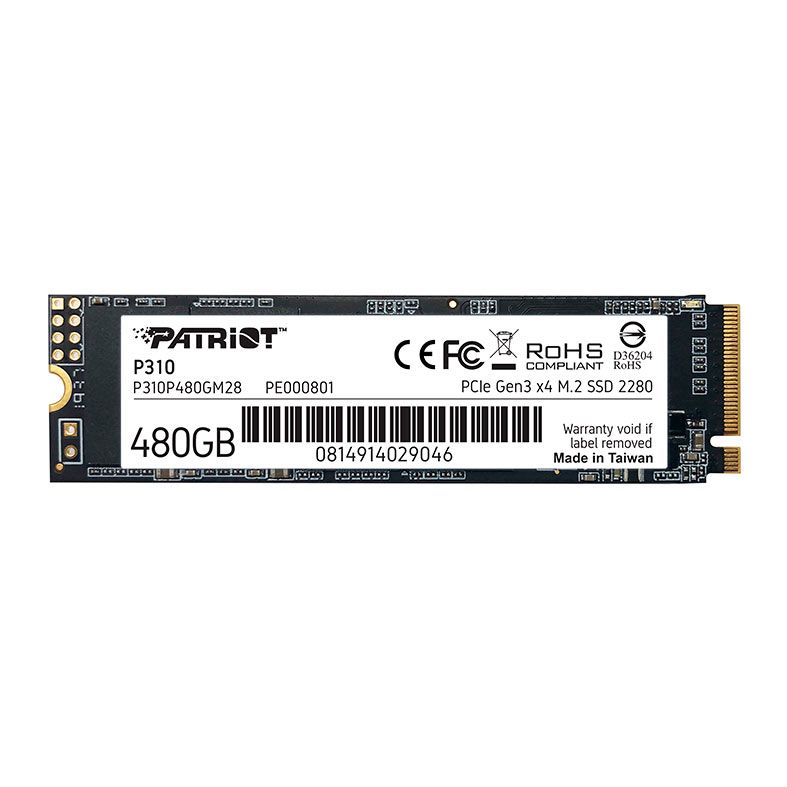 SSD Patriot P310, 480GB, M.2 2280, NVMe PCIe, Leitura 1700MB/s, Gravacao 1500MB/s, P310P480GM28