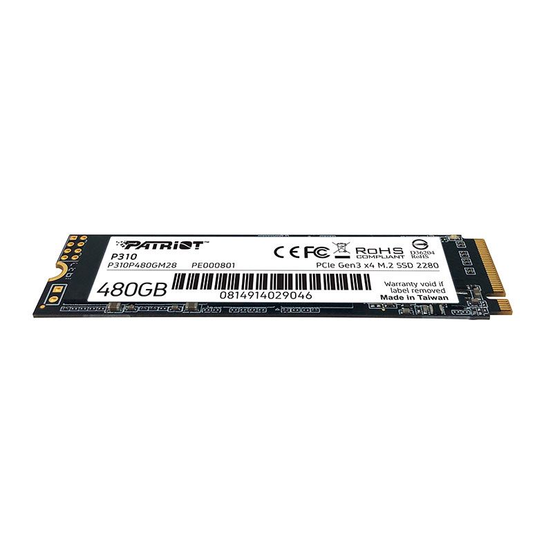 SSD Patriot P310, 480GB, M.2 2280, NVMe PCIe, Leitura 1700MB/s, Gravacao 1500MB/s, P310P480GM28