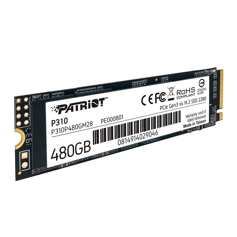 SSD Patriot P310, 480GB, M.2 2280, NVMe PCIe, Leitura 1700MB/s, Gravacao 1500MB/s, P310P480GM28