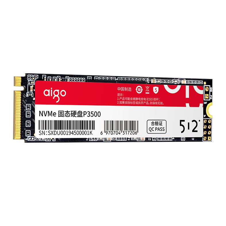 SSD Aigo P3500, 512GB, M.2 2280, PCIe NVMe, Leitura 3500 MB/s, Gravacao 2800 MB/s, P3500-512G