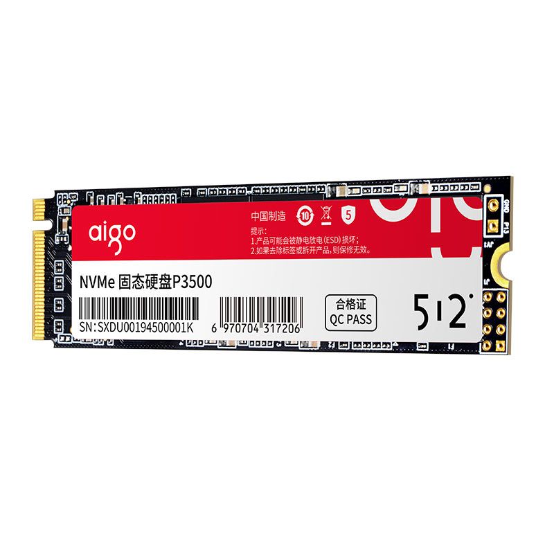 SSD Aigo P3500, 512GB, M.2 2280, PCIe NVMe, Leitura 3500 MB/s, Gravacao 2800 MB/s, P3500-512G