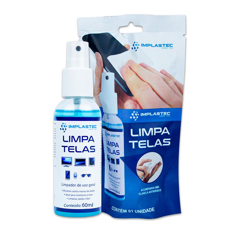 Limpa Telas Para Monitores Implastec Clean, 60ML, Com Flanela, PALT0030CX