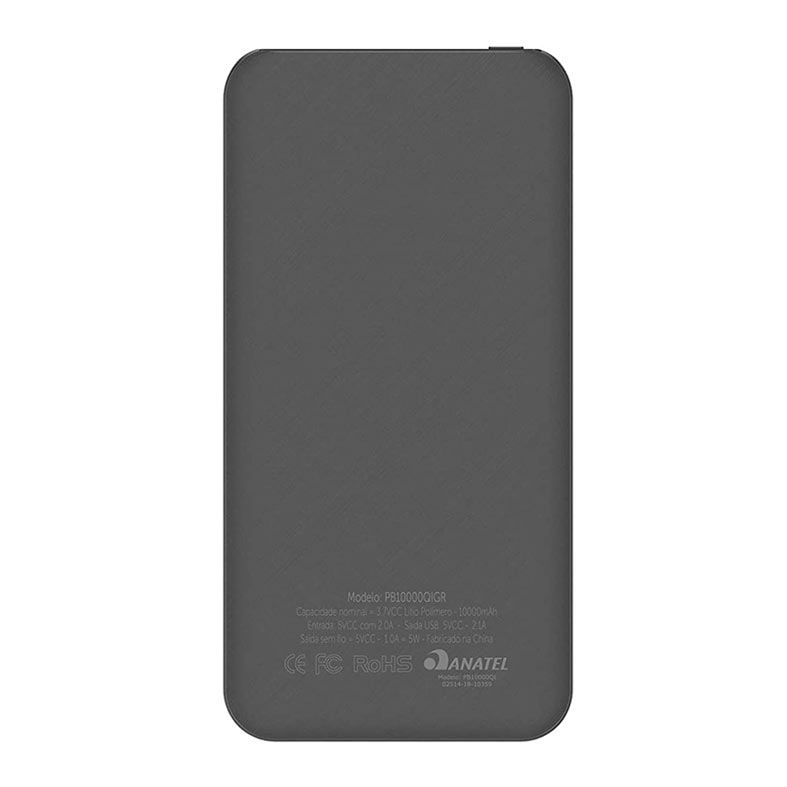 Carregador Universal por Inducao Geonav, 10000mAh, Sem Fio, Cinza Escuro, PB10000QIGR