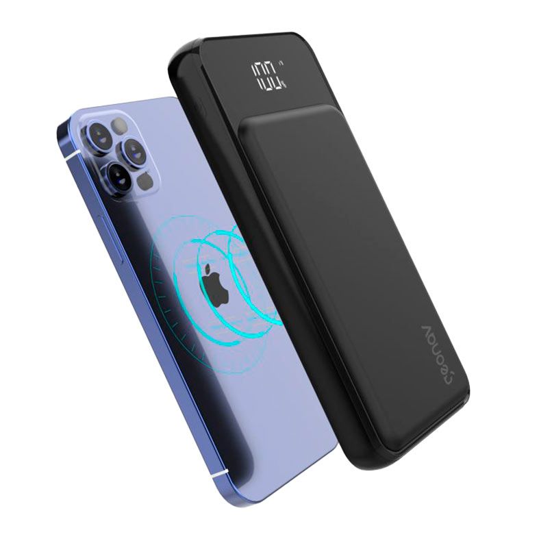 Carregador Portatil Por Inducao Geonav, 10.000 mAh, USB, USB-C, USB-A, Preto, PB10KINDBK