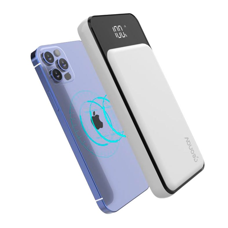 Carregador Portatil Por Inducao Geonav, 10.000 mAh, USB, USB-C, USB-A, Branco, PB10KINDWT