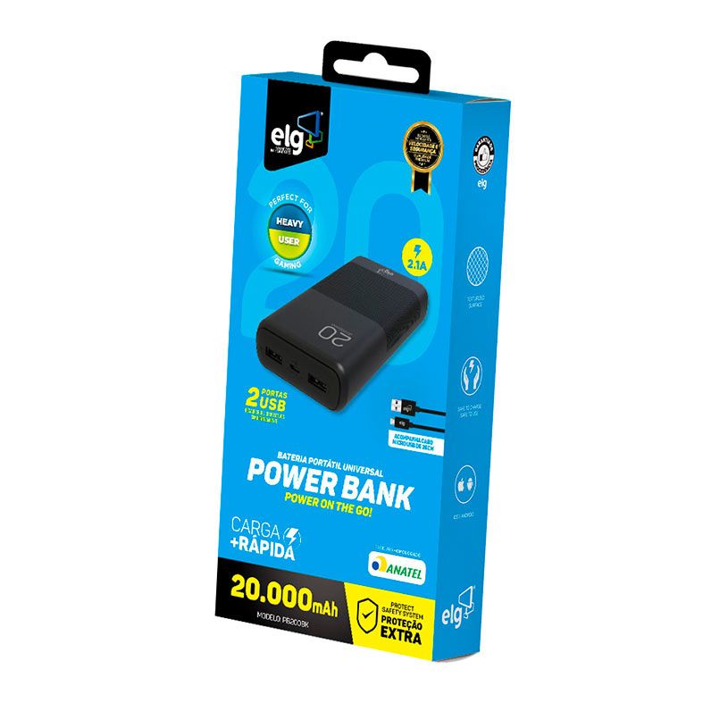 Power Bank ELG Com Micro USB 20000mAh, Preto, PB200BK