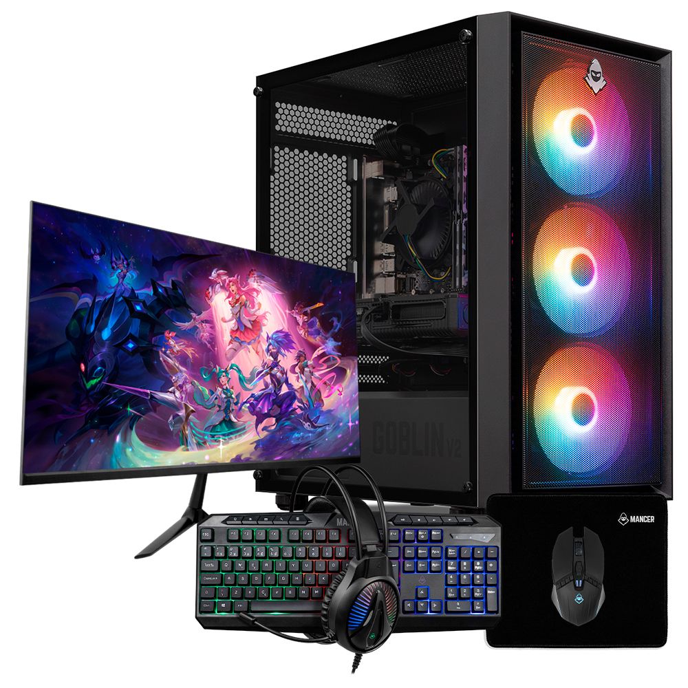 PC Gamer Completo Mancer Assur XVII, Intel Core i5, Radeon RX 590 8GB, 16GB DDR3, SSD 1TB + Monitor + Kit Periféricos