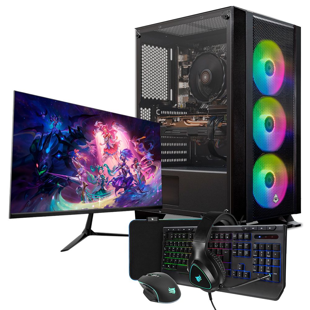 PC Gamer Completo Mancer Krampus II, AMD Ryzen 5 5500, GeForce RTX 3060 12GB, 16GB DDR4, SSD 480GB + Monitor + Kit Periféricos