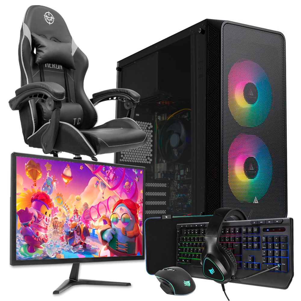 PC Completo Mancer Draco II, AMD RYZEN 3 3200G, 8GB DDR4, SSD 240GB + Cadeira Gamer + Monitor + Kit Periféricos 