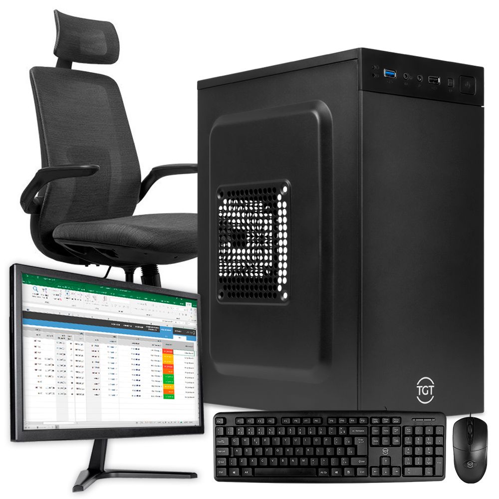 PC Home Completo Pichau HM507, AMD Ryzen 3 3200G, 8GB DDR4, SSD 120GB + Cadeira Office + Monitor + Kit Teclado e Mouse