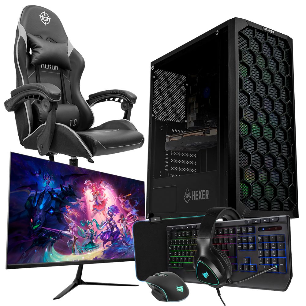PC Gamer Completo Pichau, Intel i5-12400F, GeForce GTX 1650 4GB, 16GB DDR4, SSD M.2 480GB + Cadeira Gamer + Monitor + Kit Periféricos