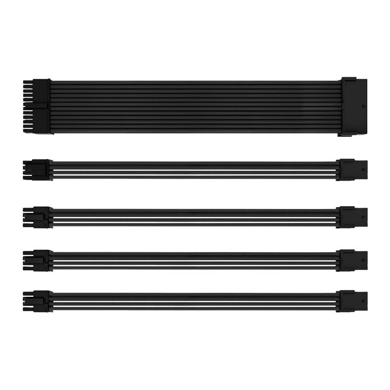 Kit Cabo Sleeved Premium Pichau CS115, 1x 24P, 1x 4+4P, 3x 6+2P, 300mm, Preto, PCH-CS115-BLK