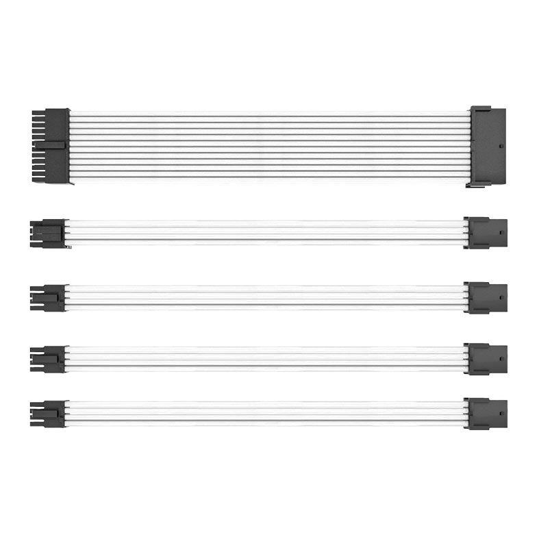 Kit Cabo Sleeved Premium Pichau CS115, 1x 24P, 1x 4+4P, 3x 6+2P, 300mm, Branco, PCH-CS115-WHT