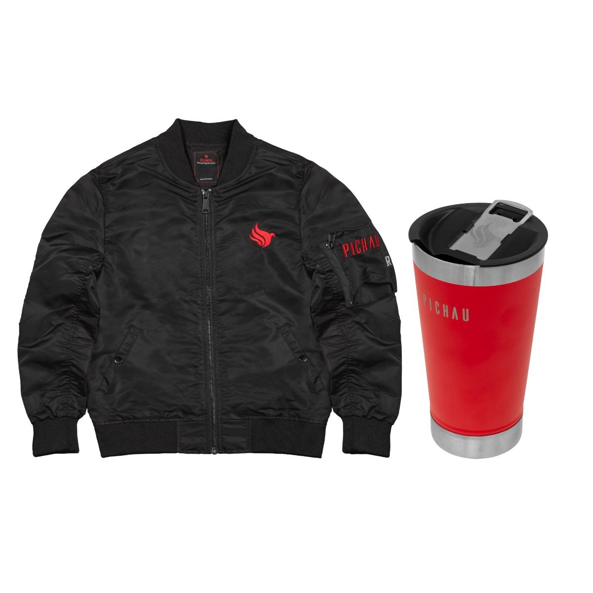 Kit Jaqueta Bomber Pichau, GG + Copo Térmico Pichau, Vermelho